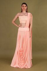 Peach Drape Me Over Lehenga3574 video
